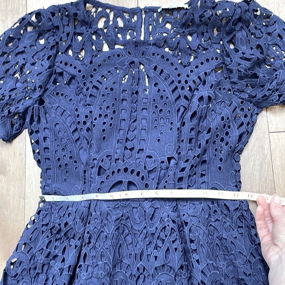 Anthropologie ERI + ALI Lattice Lace Navy Blue Fit N’ Flare Dress shortsleeve XS - Picture 11 of 16